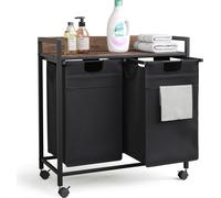 Mondeer Panier à linge 2 compartiments Collecteur de linge avec étagère et 2 sacs à linge 2x50L extensible amovible