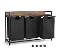 Mondeer Panier à linge 3 compartiments Collecteur de linge avec étagère et 3 sacs à linge 3x50L marron vintage et noir