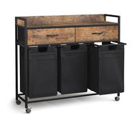 Mondeer Panier à Linge avec 2 Tiroirs 150L,Chariot à Linge 2 Compartiment | Corbeille à Linge Amovible et Extractible,Panier à Linge avec Poches en à l'avant,Buanderie,Bain,Marron Rustique et Noir