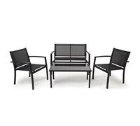 Mondeer Salon de Jardin 4 Pièces avec Canapé,2Fauteuils,1Table Basse,Noir | Ensemble de mobilier de Jardin avec Plateau en Verre trempé et Pieds réglables