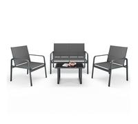 Mondeer Salon de Jardin Extérieur 4 Places, Ensemble Métal et Textilène avec 3 Assises et 1 Table basse, Gris Foncé