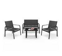 Mondeer Salon de Jardin Extérieur 4 Places, Ensemble Métal et Textilène avec 3 Assises et 1 Table basse, Noir