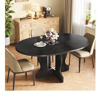 Mondeer Table à Manger Extensible Ronde, 4-8 Personnes Table a Manger Bois, 110-150cm Table de Cuisine avec Plateau en Bois et Base en Croix (Noir)