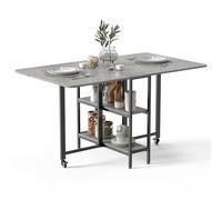Mondeer Table à Manger Pliable, Table de Cuisine avec 2 Etagères de Rangement, pour Petits Espaces Salle à Manger Cuisine, 140 x 80 x 75 cm, Gris