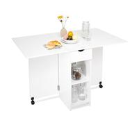 Mondeer Table à Manger Pliable, Table de Cuisine pour Petits Espaces avec 1 Tiroir et 2 Etagères de Rangement, pour Salle à Manger Cuisine, 72 x 120 x 75 cm,Blanc