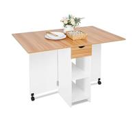 Mondeer Table à Manger Pliable, Table de Cuisine pour Petits Espaces avec 1 Tiroir et 2 Etagères de Rangement, pour Salle à Manger Cuisine, 72 x 120 x 75 cm, Chêne Rouge et Blanc