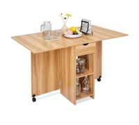 Mondeer Table à Manger Pliable, Table de Cuisine pour Petits Espaces avec 1 Tiroir et 2 Etagères de Rangement, pour Salle à Manger Cuisine, 72 x 120 x 75 cm, Chêne Rouge et Blanc