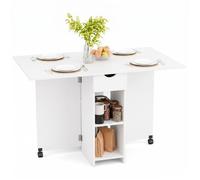 Mondeer Table à Manger Pliable, Table pliante avec 1 Tiroir et 2 Etagères,Table de Cuisine Pour Petit Espace, Blanc