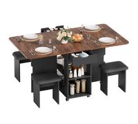 Mondeer Table à Manger Pliante avec 4 chaises, pour Petits Espaces | Ensemble Table et Chaises de Salle à Manger avec 4 Chaises Rembourrées, 2 Tiroirs et 2 Étagères de Rangement