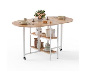 Mondeer Table à manger pliante mobile Table de cuisine multifonctionnelle pour 4-6 personnes 140 x 80 x 75 cm - Chêne