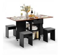 Mondeer Ensemble Table à Manger avec 4 Chaises, Ensemble Table à Manger Pliable avec 2 Tiroirs et 2 Etagères de Rangement, pour Petits Espaces, 140 x 75 x 80 cm (Marron Rustique et Noir)