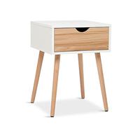 Mondeer - Table de Chevet - 1 Tiroir Style Scandinave Convient au Salon Chambre à Coucher, Blanc Chêne 40 x 40 x 56 cm
