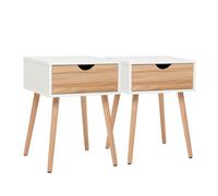 Mondeer Table de Chevet Lot de 2 avec 1 Tiroir, Table d'Appoint Scandinave pour Chambre/Salon, 40L x 40P x 56H cm, Chêne et Blanc
