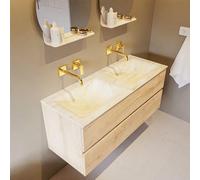 MONDIAZ VICA-DLUX Ensemble meuble de salle de bains - 120cm - sous-meuble chêne blanchi - 2 tiroirs - lavabo encastré cloud double - sans trous de robinet - version haute 60cm - ostra VDX120Was2LD0Ost