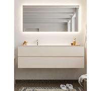 MONDIAZ VICA Ensemble de meuble salle de bain - 150cm - 2 tiroirs - lavabo Cloud gauche - 1 trou de robinet - solid surface lin NV76341567