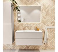 MONDIAZ VICA Ensemble meuble de salle de bains - 100cm - sous-meuble linen - 2 tiroirs - vasque cloud au centre - sans trous de robinet - version haute 60cm - talc VICA100Lin2LM0CLTal-XL60