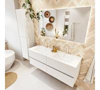 Mondiaz VICA Ensemble meuble de salle de bains - 140cm - 4 tiroirs - lavabo CLOUD - double - 2 trous de robinet - Talc VICA140Tal4LD2CLTal