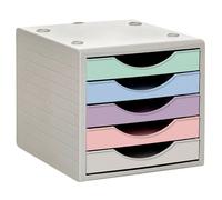 Mondoffice Module de classement 5 tiroirs de rangement - Coprs gris / Façade multicolore pastel