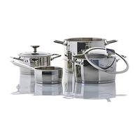Moneta Accordo Inox Lot de 6 Casseroles et Poêles, Revêtement Extérieur en Acier Inoxydable Brossé, Convient à Toutes les Plaques de Cuisson, Va au Lave-vaisselle, Batterie de Cuisine 6 Pièces