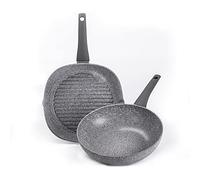 Moneta [Amazon Exclusive] Sinfonia Set Poêle grill + Wok même pour induction, revêtement renforcé avec particules minérales Fabriqué en Italie