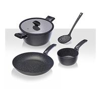 Moneta Etnea Smart Set de 3 Casseroles et Poêles avec couvercle et spatule, Revêtement anti-adhésif et anti-rayures surface en pierre, Lavable au lave-vaisselle