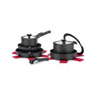 Moneta Magnolia Minispace Batterie de Cuisine Induction 8 Pièces avec Poêle et Casseroles Induction, Poignée Amovible, Set Antiadhésif avec Couvercles en Verre