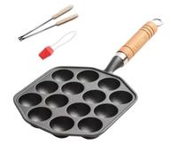 Monetais 1 Ensemble de poêles Takoyaki antiadhésives à 14 Trous avec poignée Suspendue, Plaque de Cuisson Facile à Nettoyer avec Fourchette et Brosse Huile