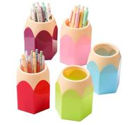 Monetais Pot à crayons, 5 pièces porte-stylo en forme de crayon mignon, porte-crayon en plastique pour enfants, rangement de stylos pour pinceaux maquillage pour bureau, maison, fournitures papeterie