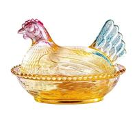 Monetais Poule en Verre sur nid, Plat à Bonbons de Forme Amusante avec Couvercle 4, 7 x 3, 2 Pouces, Pot à Biscuits de Poulet Table Vintage pour collation, Dessert, Poulet en Verre Style 1