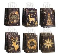 Monetais Sacs de noël pour Sacs en Papier et Or avec poignées, 12 pièces