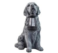 Monetais Statues solaires de Chien de Jardin, 1 Paquet, résine imperméable d'extérieur avec lumière LED pour décoration Patio, pelouse, Couleur Ciment