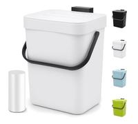 MONGTINGLU Poubelle à compost d'intérieur - Petite poubelle à suspendre de 5 litres avec couvercle pour cuisine, salle de bain, dessous d'évier, seau à compost d'intérieur avec couvercle, 5 l (blanc)