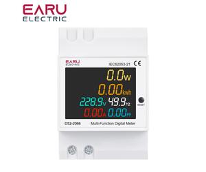 Moniteur AC sur rail DIN 6-en-1 110V 220V 380V 100A - Compteur de tension, courant, facteur de puissance, énergie active (KWh) et fréquence (Volt, Ampère) External CT