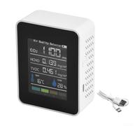 Moniteur de qualité de l'air, détecteur 5 en 1 HCHO TVOC avec grand écran LCD, testeur rechargeable USB-C 1200 mAh pour la maison, le bureau, la voiture (blanc)