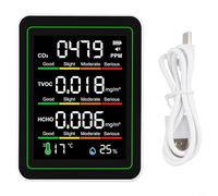 Moniteur de qualité de l'air intérieur 5 en 1 avec écran LCD pour les données en temps réel - Testeur de gaz portable pour TVOC Temp Humidité Noir 70 x 35 x 90 mm (Blanc)