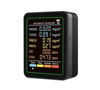 Moniteur de Qualité de l'Air, Testeur de qualité de l'air 6 en 1, détecteur de température et d'humidité for bureau et hôtel(Zwart)