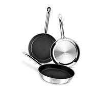 MONIX Chef Non Stick | Lot de 3 Poêles 20 - 24 - 28 cm en Acier Inoxydable 18/10 avec Revêtement AntiAdhésif Compatible Tous Feux Dont Induction