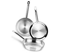 MONIX Chef | Set de 3 poêles en acier inoxydable sans revêtement antiadhésif Chef 20, 24 et 28 cm