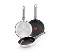 MONIX Elite Non Stick | Lot de 3 poêles, Acier Inoxydable 18/10 | 20-24-26 cm, Revêtement Antiadhésif, Triple Couche, sans PFOA, Indicateur de Température TherMonix