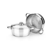 MONIX Optima | Marmite vapeur 24 cm avec couvercle en verre, inox 18/10, fond triple diffuseur, compatible tous feux dont induction