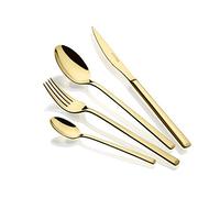 MONIX Verona Gold | Ménagère 24 pièces en acier inoxydable 18/10 | design avant-gardiste et moderne, finition polie or brillant, épaisseur 3 mm (6 personnes)