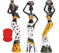 MonLiya Lot de 3 sculptures africaines, figurines pour femmes tribales et dame de collection - Décoration humaine - Décoration de maison - Figurines noires - Décoration de poupées - Cadeaux de maison