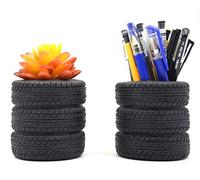 MONMOB Lot de 2 pots à crayons en forme de pneu pour bureau, maison, bureau, accessoires de rangement, pot de fleurs succulentes, cactus