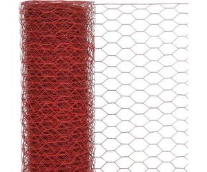 Monocoque inclinée - 25 x 1 mètre - Rouge - Monocoque à six côtés - Tube en acier revêtu de PVC - Largeur nominale 13 mm - Filet pour volière et mangeoire pour animaux et jardin