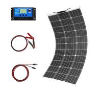 Monocristallin Kit Panneau Solaires Système Module Solaire Flexible 100W Régulateur charge Solaire 10A 12V/24V Solaire marin Toit, Système autonome, Camping, Batterie 12V, Balcon Système solaire