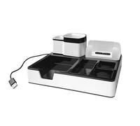 monolith - Organiseur de bureau design avec station de recharge | Noir/blanc brillant, fonction de recharge pour smartphone et nombreux compartiments de rangement