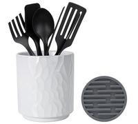 MONOSUGO Petit porte-ustensiles en céramique pour comptoir de cuisine, ustensiles de cuisine, support de tasse pour ustensiles de cuisine pour ustensiles sur comptoir comprend un tapis de séchage en