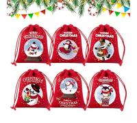 Monozoz Sacs de Noël avec cordon de serrage - 6 pochettes avec cordon de serrage | Sacs de Noël en tissu | pour fête, anniversaire, bonbons, , mariage vacances