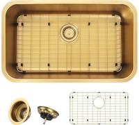 MONSINTA Évier de cuisine encastrable en acier inoxydable 3018, évier profond, évier de cuisine doré, évier de cuisine à cuve unique avec grille d'évier et assemblage de vidange d'évier, grand évier