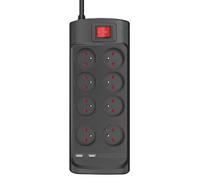 Rallonge Multiprise Parafoudre Parasurtenseur 8 Prises AC avec 2 Ports USB-A Noir